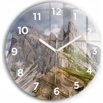 Hodiny Čtvercové Skleněné Nástěnné Hodiny Do Kanceláře s Grafikou Skalnaté hory průměr 30 cm