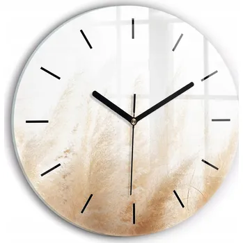 Hodiny Skleněné moderní foto nástěnné hodiny s plynoucími ručičkami Klásky obilí fi30 cm