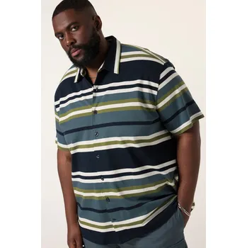 Pánská košile STHUGE, Plus size Pruhovaná košile STHUGE, piké, krátké rukávy, hranatý střih, do 8XL pro plnoštíhlé nadměrná velikost, 836920130-1459, modrý, XL, Plus size oblečení, Oblečení pro vysoké muže, Nadměrné velikosti, Oblečení pro plnoštíhlé.