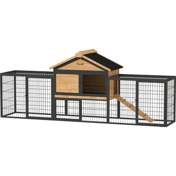 Chov hospodářského zvířete Králíkárna 2 úrovně z masivního dřeva Zimovzdorný dvoupatrový dům s venkovním krytem 217x53x86 cm Žlutá