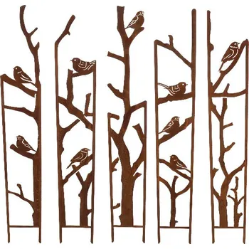 Krmítko pro ptáka Zástěna pro popínavé květiny TRELLIS, s ptáčky, 5 částí, hnědá|rez., 87x2x117cm|Esschert Design