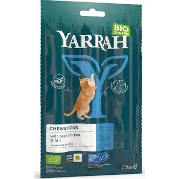 Pamlsek pro kočku 3x3ks Yarrah Bio snack pro kočky žvýkací tyčinky s rybou