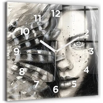 Hodiny Čtvercové Skleněné Hodiny Minimalistické Nástěnné Malovaný portrét 30x30 cm