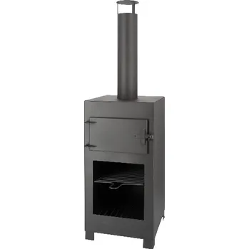 Zahradní gril Terasový krb + pizza pec, černá, 39x42x136cm|Esschert Design