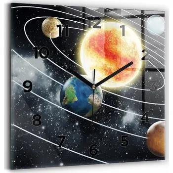Hodiny Skleněné hodiny s tvrzeným sklem Dekorativní klasické hodiny Sluneční soustava 30x30