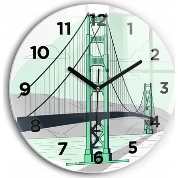 Hodiny Moderní skleněné foto hodiny na zeď Zelený most černé ručičky průměr 60 cm
