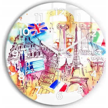Hodiny Moderní skleněné hodiny s grafikou na zeď Atraktivní země světa průměr 30 cm