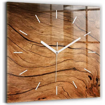 Hodiny Čtvercové Skleněné Nástěnné Hodiny do Obýváku se Vzorem Staré Dřevo 30x30 cm