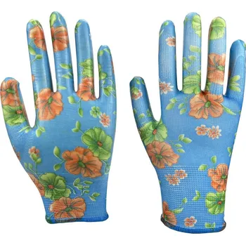 Pracovní rukavice Rukavice zahradní - NITRILE flowers pink - 10" GARVIA