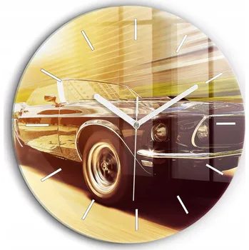 Hodiny Skleněné foto hodiny na zeď Klasické staré auto bílé ručičky průměr 60 cm