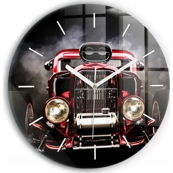Hodiny Nástěnné Čtvercové Skleněné Hodiny do Kanceláře Staré Veterán Auto průměr 30 cm