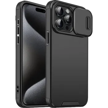 Pouzdro na mobilní telefon Matný kryt s posuvnou krytkou kamery pro iPhone 15 Pro - černý