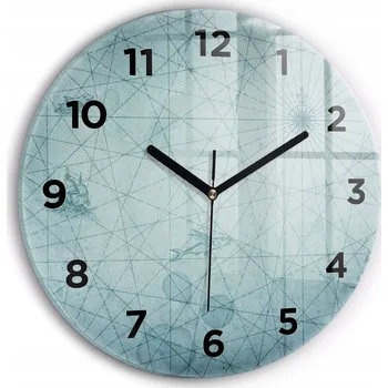 Hodiny Čtvercové Skleněné Nástěnné Hodiny do Obýváku S Potiskem Vintage mapa průměr 30 cm