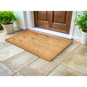 Rohožka Rohožka přírodní kokosové vlákno PVC s protiskluzovým povrchem 40 x 60 cm motiv psích tlapek moderní vnitřní dekorace Beliani