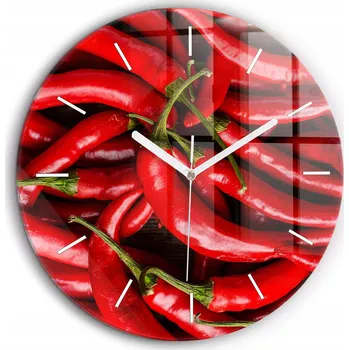 Hodiny Kulatý Skleněné Nástěnné Hodiny se Stylovým Potiskem Pálivé papričky průměr 60 cm