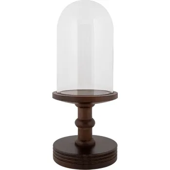 Hnědý dřevěný podnos se skleněným poklopem Ricco - Ø 17*40 cm