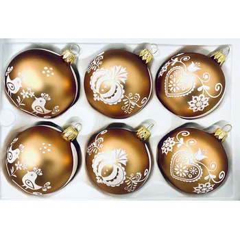 Vánoční ozdoba Irisa Vánoční ozdoby JITŘENKA světle hnědé koule s dekorem perník 7 cm, SET 6 ks Velikost: 7 cm, Balení: 6ks, Barva: hnědá