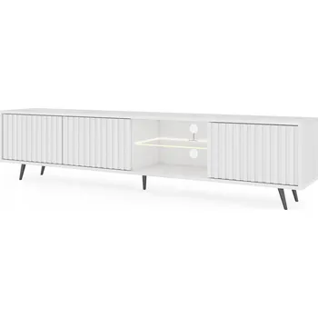 Televizní stolek TV stolek Bello s lamelovými dvířky, 175 cm, bílý, s LED osvětlením