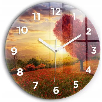 Hodiny Kulatý Skleněné Hodiny Minimalistické Nástěnné Láskyplný strom-srdce průměr 60 cm