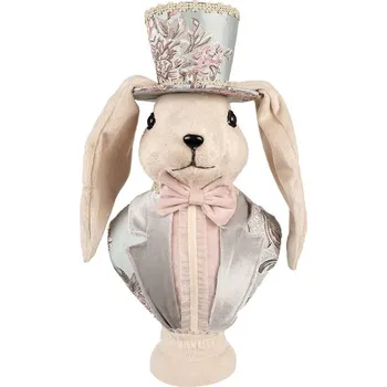 Velikonoční dekorace Béžová dekorace busta sametový zajíc Fancy - 18*15*38 cm