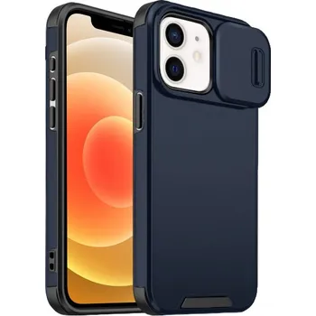 Pouzdro na mobilní telefon Matný kryt s posuvnou krytkou kamery pro iPhone 12 / 12 Pro - tmavě modrý