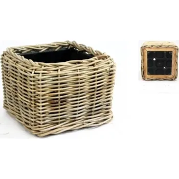 Ratanový koš s plastovým vkladem 31x31 cm, šedohnědý