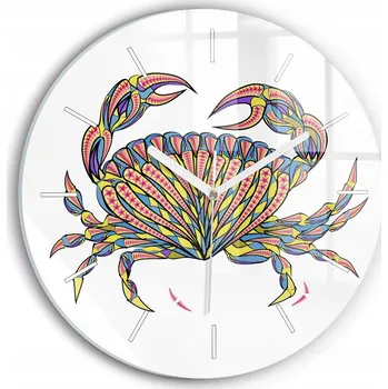 Hodiny Moderní skleněné foto hodiny na zeď tichý mechanismus Krab etnický průměr 30 cm