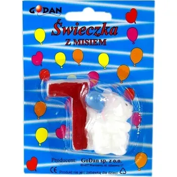 Dortová svíčka Narozeninová svíčka číslice "7" s medvídkem, 5 cm.