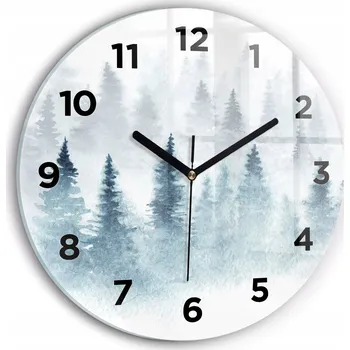 Hodiny Čtvercové Skleněné Nástěnné Hodiny do Moderního Interiéru Zimní les průměr 30 cm