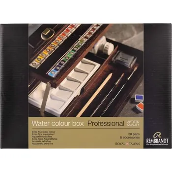 Vodová barva Profesionální dřevěný kufřík na akvarelové barvy Rembrandt 28 misek a příslušenství