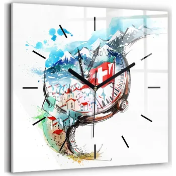 Hodiny Skleněné Hodiny s potiskem Velké Nástěnné s Grafikou Tiché Švýcarské hodinky