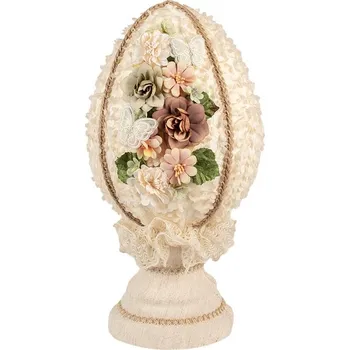 Béžová dekorace vajíčko na podstavci zdobené květy Fancy - Ø 20*39 cm