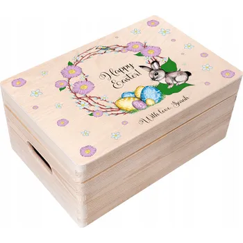 Obraz Dřevěná velikonoční Krabička s gravírováním dárek pro dítě, sladkosti, 30x20