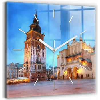 Hodiny Nástěnné čtvercové skleněné hodiny do kanceláře Hlavní náměstí v Krakově 30x30 cm