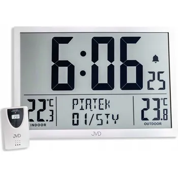 Budík Digitální budík JVD RB9412.2 s teploměrem, vlhkoměrem a rádiem. Řízený rádiovým signálem DCF