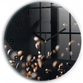 Hodiny Čtvercové Skleněné Nástěnné Hodiny Do Kanceláře S Potiskem Kávová Zrna průměr 30 cm