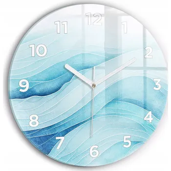 Hodiny Moderní skleněné hodiny s grafikou na zeď Modré oblaky kulatý průměr 30 cm