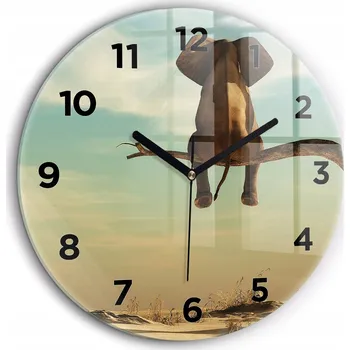 Hodiny Kulatý Skleněné Nástěnné Hodiny do Obýváku se Vzorem Slon na Stromě průměr 60 cm