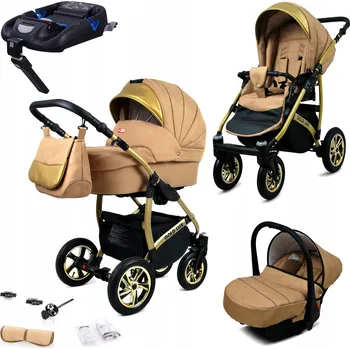 Kočárek Dětský kočárek 4v1 BabyLux Gold Lux - sportovní kočárek, hluboká korba, autosedačka, základna ISOFIX