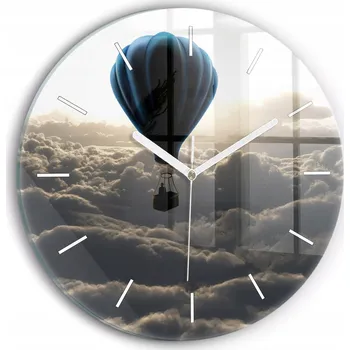 Hodiny Moderní skleněné hodiny s grafikou na zeď Balón na obloze kulatý průměr 30 cm