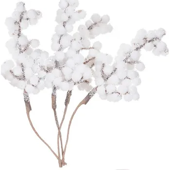 Vánoční dekorace 3D ozdobné větvičky s bílými bobulemi 4 ks