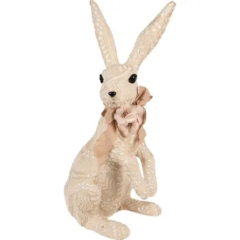 Béžová dekorace zajíc s krajkou Fancy - 25*19*54 cm