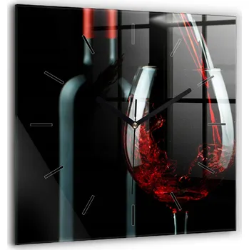 Hodiny Čtvercové skleněné nástěnné hodiny do kanceláře s motivem láhve vína 60x60 cm