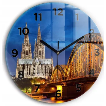 Hodiny Moderní skleněné hodiny s grafikou na zeď Most v Německu kulatý průměr 30 cm