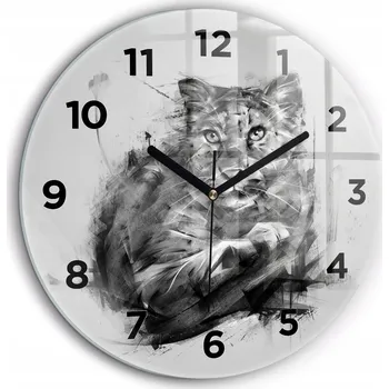 Hodiny Kulatý Skleněné Nástěnné Hodiny do Moderního Interiéru Malovaný lev průměr 60 cm