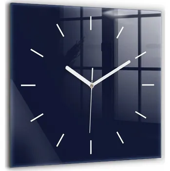 Hodiny Minimalistické Skleněné Nástěnné Hodiny s Grafikou Tmavě Modrá 60x60 cm
