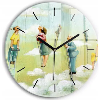 Hodiny Moderní skleněné nástěnné hodiny Lidé na žebřících kulatý průměr 30 cm