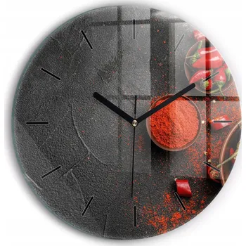 Hodiny Moderní skleněné nástěnné hodiny Červené papričky kulatý, průměr 30 cm