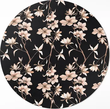 Koberec Kulatý Koberec z PVC průměr 50 cm Světlé květy na větvích, vintage vzor