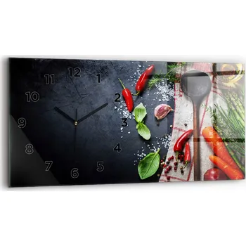 Hodiny Nástěnné hodiny z tvrzeného skla s tichým plynulým mechanismem 60x30 cm - Zelenina
